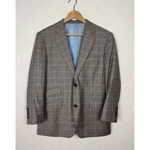 Custom Made Tan Glen Plaid Wool Sport Coat Suit Jacket Windowpane Size 42 Short